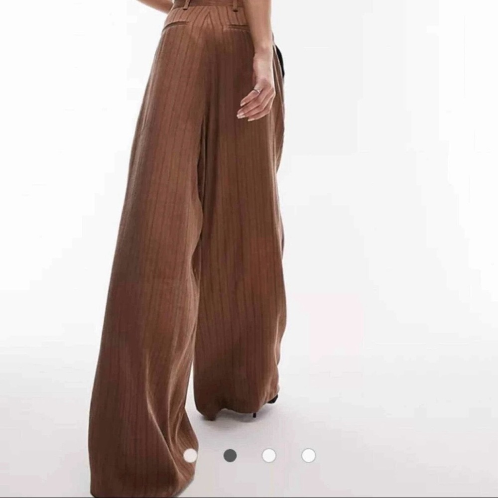 TOPSHOP WIDE LEG STRIPED BOHO BROWN TROUSERS Size 12 NWT - Picture 4 of 9